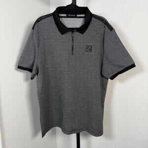 Karl Lagerfeld Mens quarter zip polo shirt black grey size XL